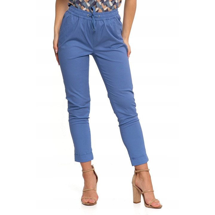 Női szabadidőnadrág, Moraj, magas derekú, pamut/elasztán, világoskék