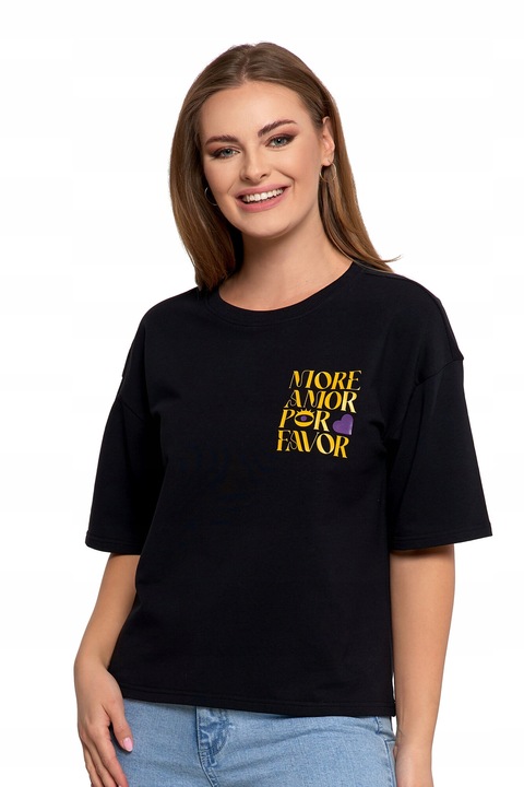 Női póló, Moraj, pamut/elasztán, fekete