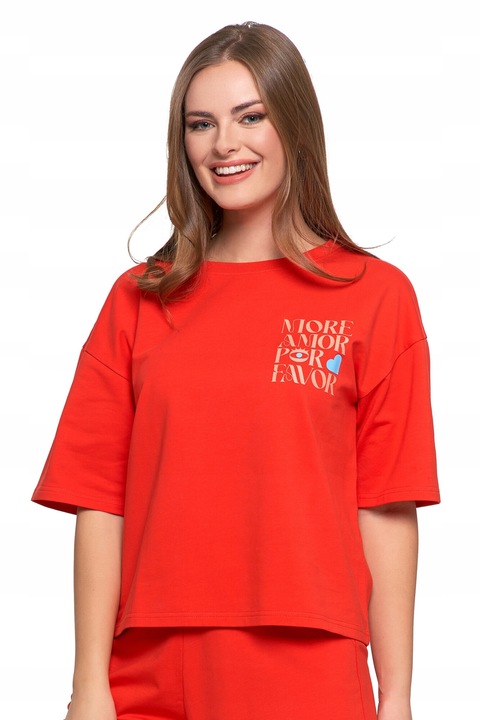 Női póló, Moraj, piros, pamut/elasztán, S INTL