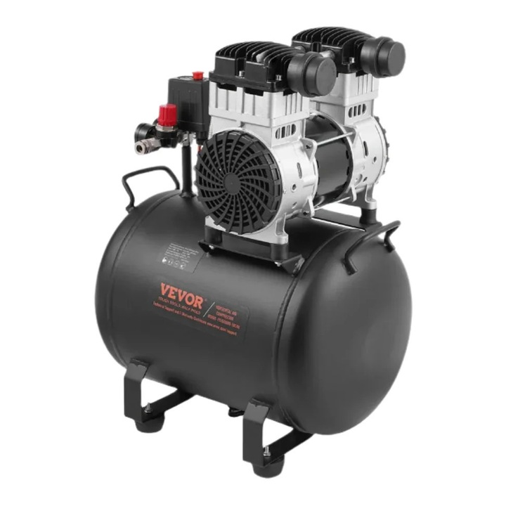 Vízszintes légkompresszor, 750 W, 40 literes, olajmentes, csendes, acél test, fekete