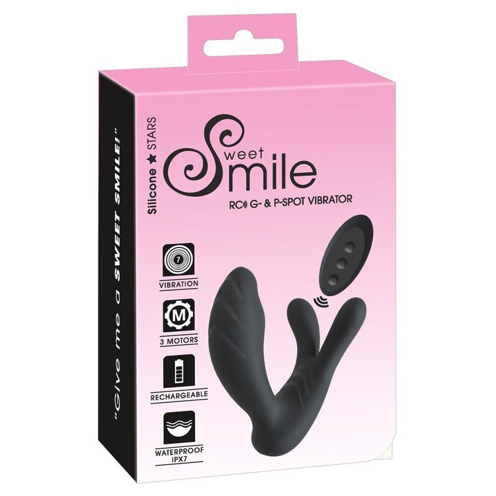G- és P-pont vibrátor távirányítóval, Sweet Smile, 3 motor, vízálló, 11x3,3cm, 10,2x5,4cm