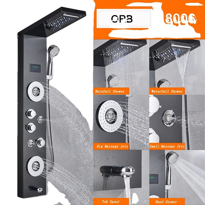 Coloana de dus, Orb 8006, cap de dus din alama, inaltime ajustabila, 5 functii de apa, 47.5x20cm