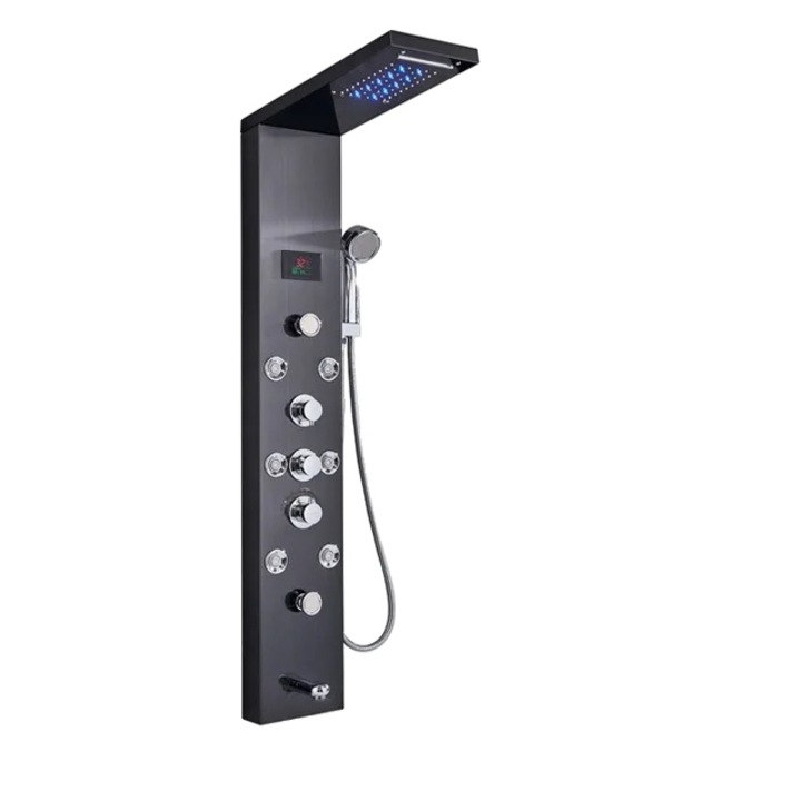 Coloana de dus LED, 8009, dus cu apafall si ploaie, jeturi de masaj SPA, negru, 150cm
