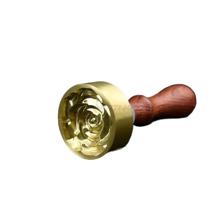 Stampila personalizabila cu design de trandafir, maner din lemn, 40x14mm, 167g