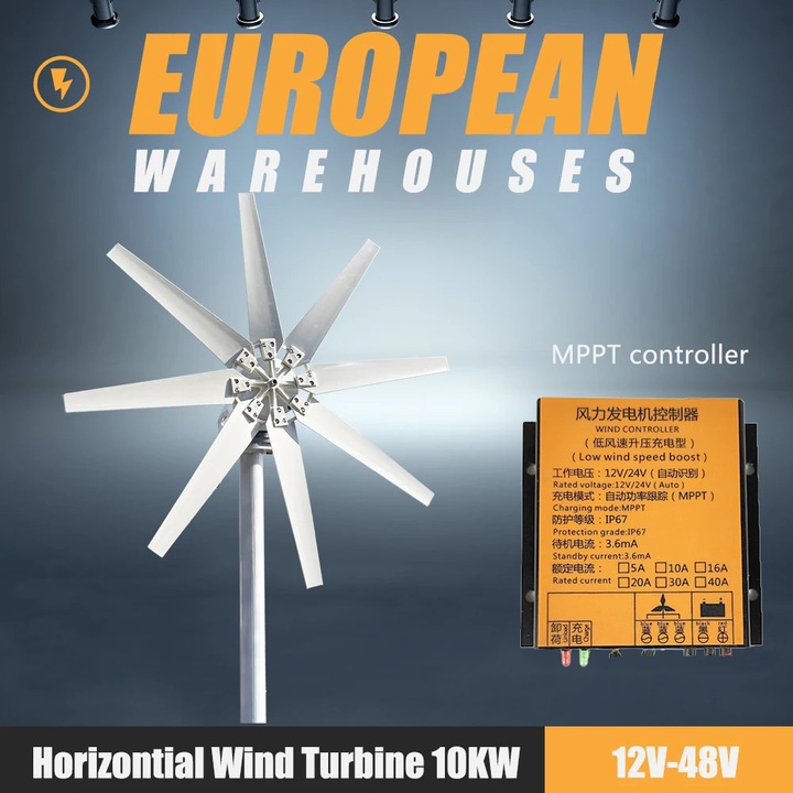 Generator eolian 3KW cu controler MPPT, aluminiu, 12V