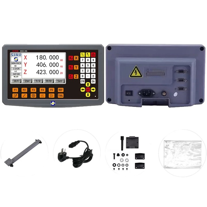 DRO екран, 3 оси, LCD дисплей, захранващ кабел, аксесоари, SDS2-3VA