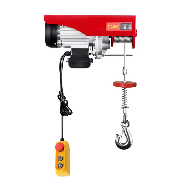 Troliu electric, Vinci electric 220 V AC, 1350–1450 W, Capacitate 400–800 kg, Cablu de otel, Rosu
