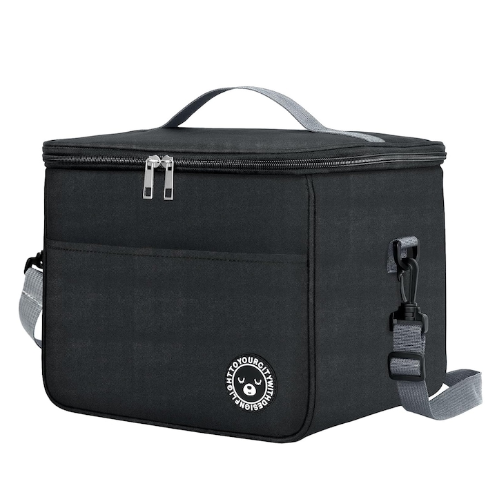 Изолирана чанта, SINBINTA, хладилна чанта, 7.9 л, голям капацитет, водоустойчива, с регулируеми презрамки и дръжка за носене, лека, за храна, къмпинг на плажа, Оксфорд, 26x17x18 см, черна