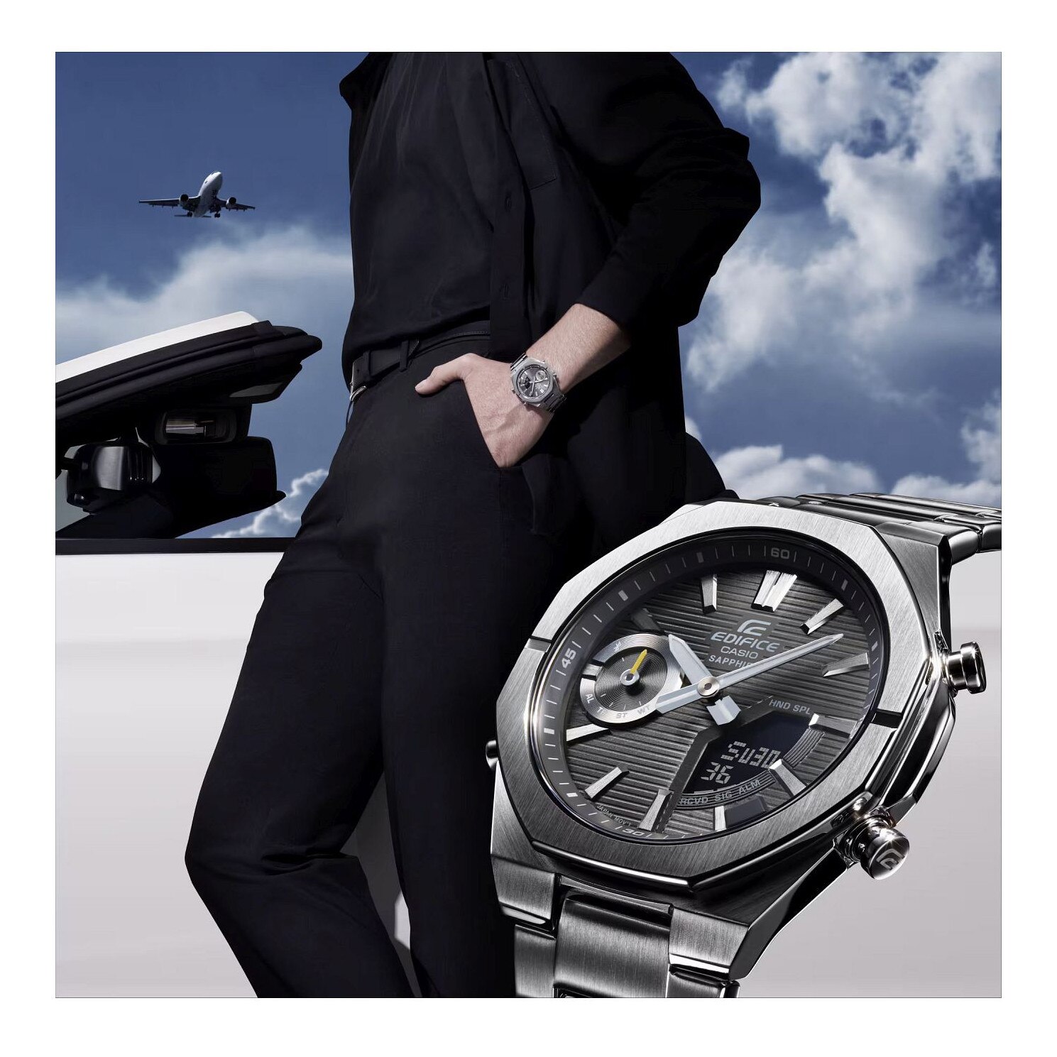 Ceas Casio, quartz, gri, 43mm, cu bratara din inox, rezistent la