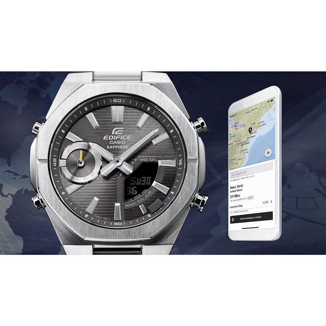 Ceas Casio, quartz, gri, 43mm, cu bratara din inox, rezistent la