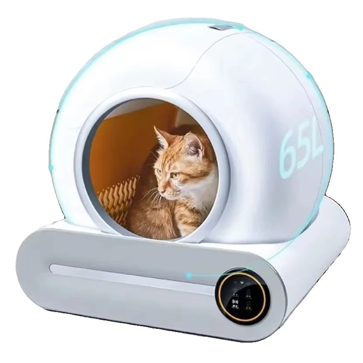 Litiere pentru pisici, capacitate 65L, curatare automata, alb, set EU