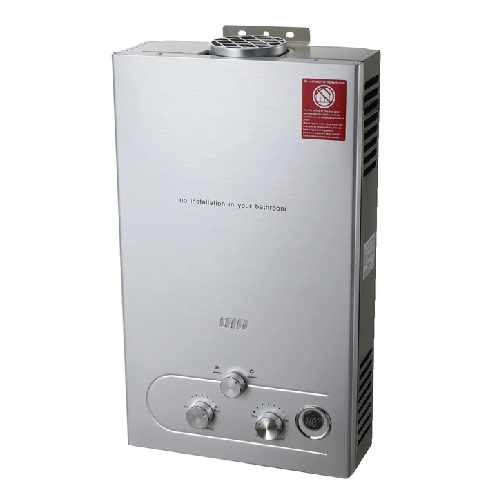 Boiler fara rezervor pe gaz propan LPG, capacitate 18L, display digital LED, gri deschis