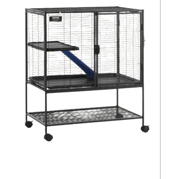 Görényketrec, 4 platform, 3 csúszásgátló rámpa, fekete, 91x56x99 cm, fekete