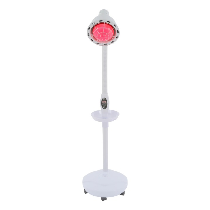 Lampa cu infraroșu pentru fizioterapie, Alb, înălțime ajustabilă 125-160 cm, cap rotativ 360, telecomandă