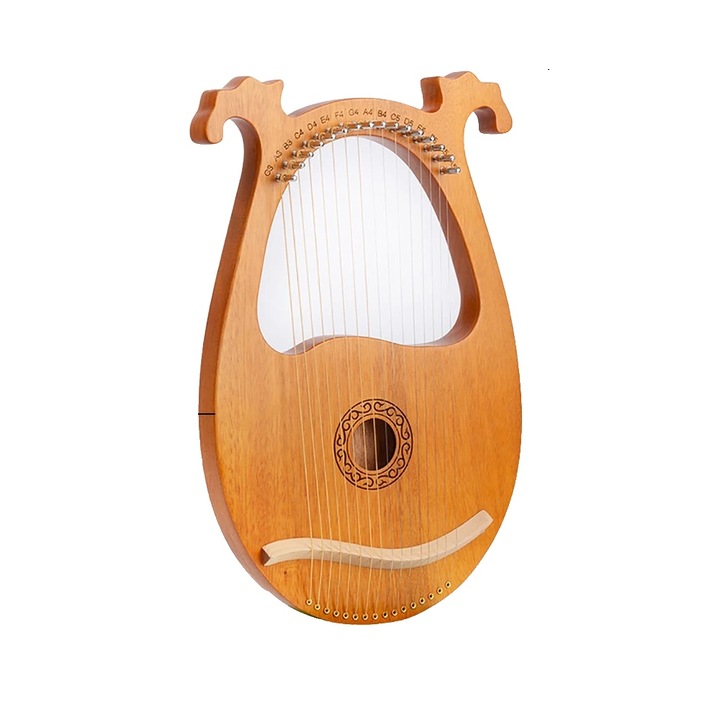 Harpa lira 16 corzi mahon solid, culoare lemn, 39x26x2.7cm, set complet