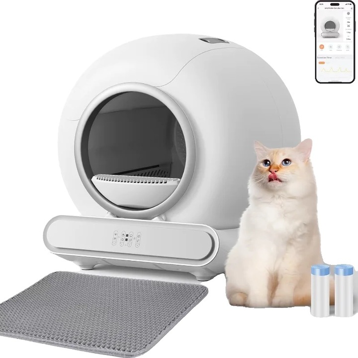Litiera automata pentru pisici, control WIFI, 65L, semi-inchis, control miros