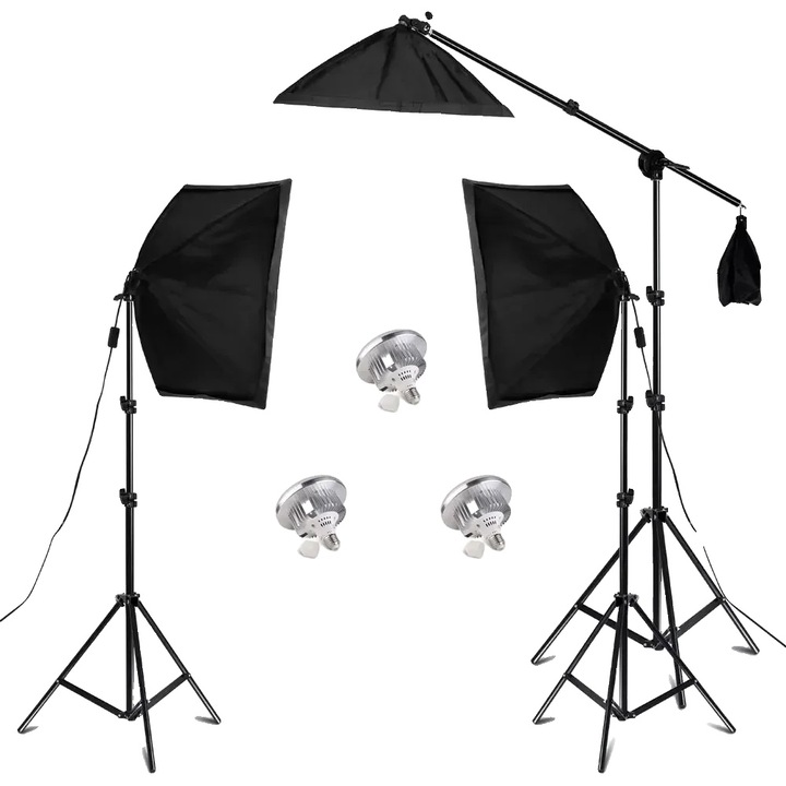 Set Softbox pentru Fotografie, 50x70CM, Stativ Reglabil 70-200CM, 3 bucati 45W UFO, Multicolor