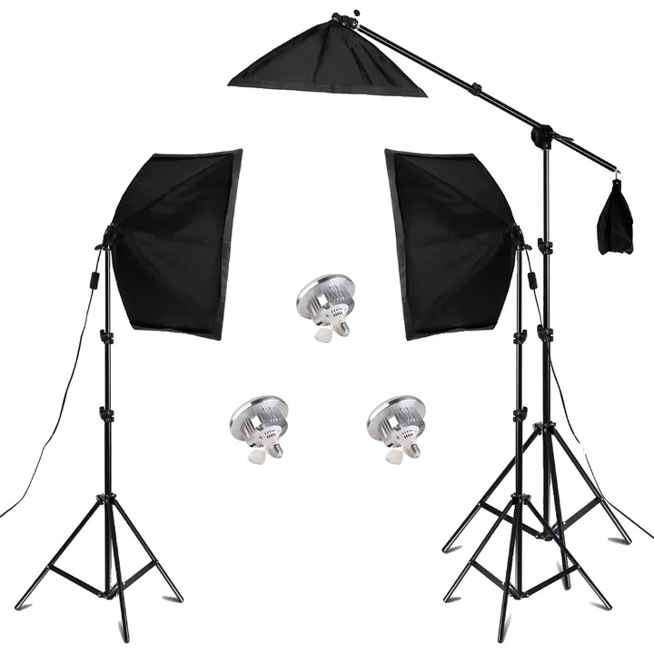 Set Softbox pentru Fotografie, 50x70CM, Stativ Reglabil 70-200CM, 3pcs 70W UFO, Multicolor