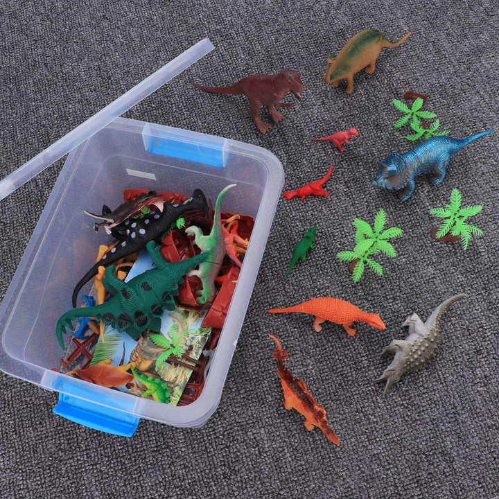 Set jucarii miniatura dinozauri, Fokelyi, 44 piese, culori vibrante, 13x24x19cm