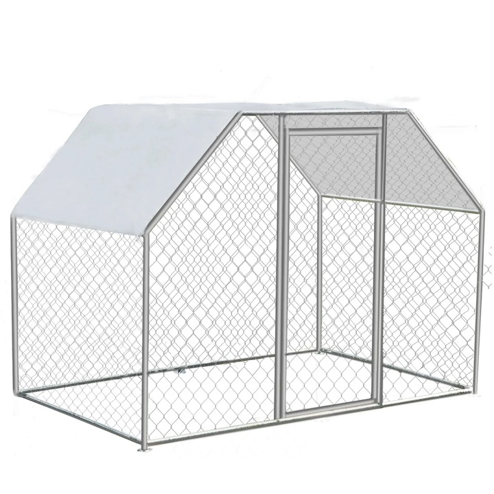 Tyúkól, horganyzott acél, 2, 9x1, 98x1, 82 m, Oxford tető, ezüst színű