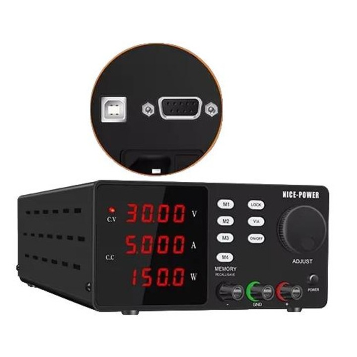 Sursa de alimentare DC, 30V, 5A, 150W, digitala, neagra