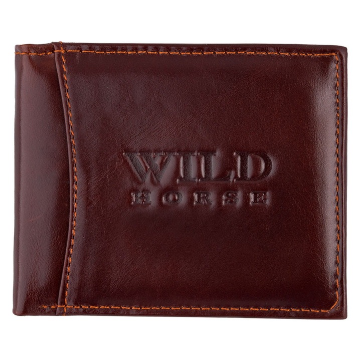Portofel barbati Wild Horse din piele naturala, maro, cu 2 compartimente pentru bancnote, 7 sloturi pentru carduri, cutie cadou