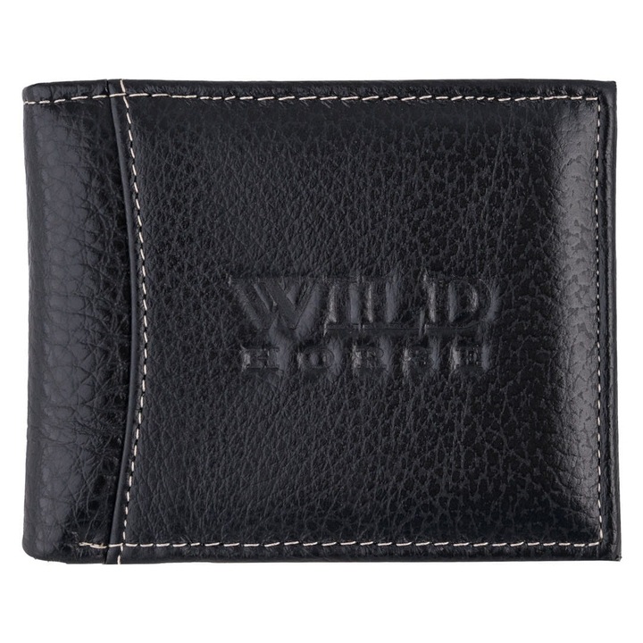 Portofel barbati Wild Horse din piele naturala, negru, cu 2 compartimente pentru bancnote, 7 sloturi pentru carduri, cutie cadou