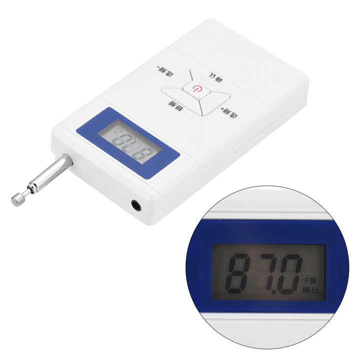 Hordozható mini FM jeladó, sztereó audio átalakító, fehér, 70x108MHz