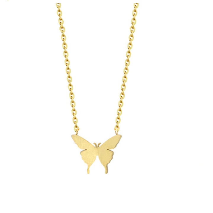 Lantisor la baza gatului cu medalion sub forma de Fluture din aliaj Gold Auriu (Ambalaj CADOU CUTIE)