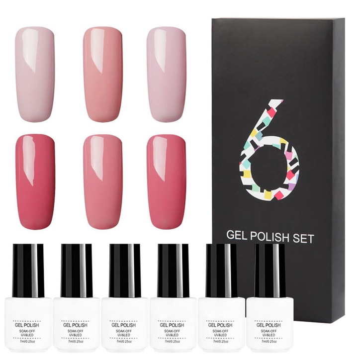 Set 6 oje gel, multicolor, 7ml, soak off, stralucitoare, rezistente UV LED