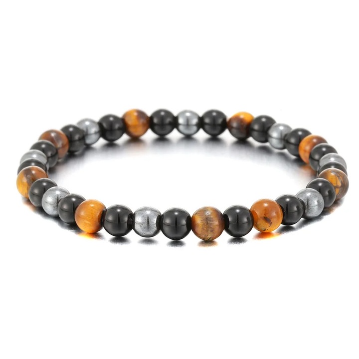 Rugalmas karkötő természetes tigrisszem kövekből, unisex, többszínű