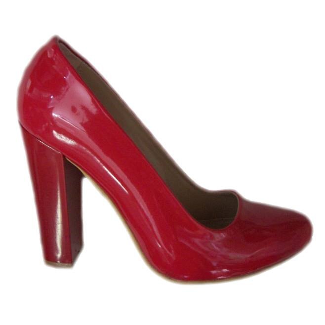 Pantofi cu toc gros si varf rotund,D&J Exclusive, Rosu