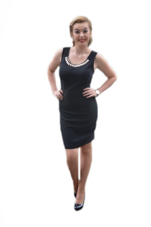 Rochie cambrata, cu design de colier din pietre, D&J Exclusive, Negru