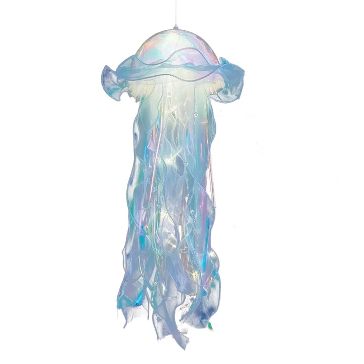 Lampa decorativa ZYBLSSBB LSM2xh10618-BCS0014646-1, tip meduza din plastic irizant, abajur 18–20 cm, albastru irizant