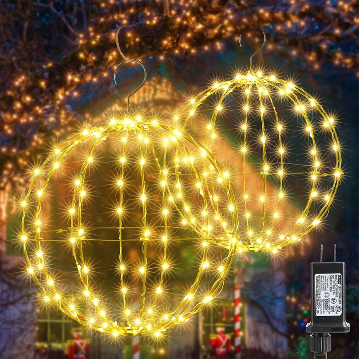 Világító gömb karácsonyra YANYXR BCS3224607, 12 hüvelyk (30 cm) 120 LED-del, csatlakoztatható, 8 világítási mód, időzítő funkció, bel- és kültéri használatra, meleg fehér