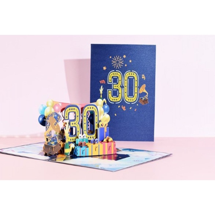 3D születésnapi üdvözlőlap, 30 éves, elegáns design, szerelmes üzenettel, szett