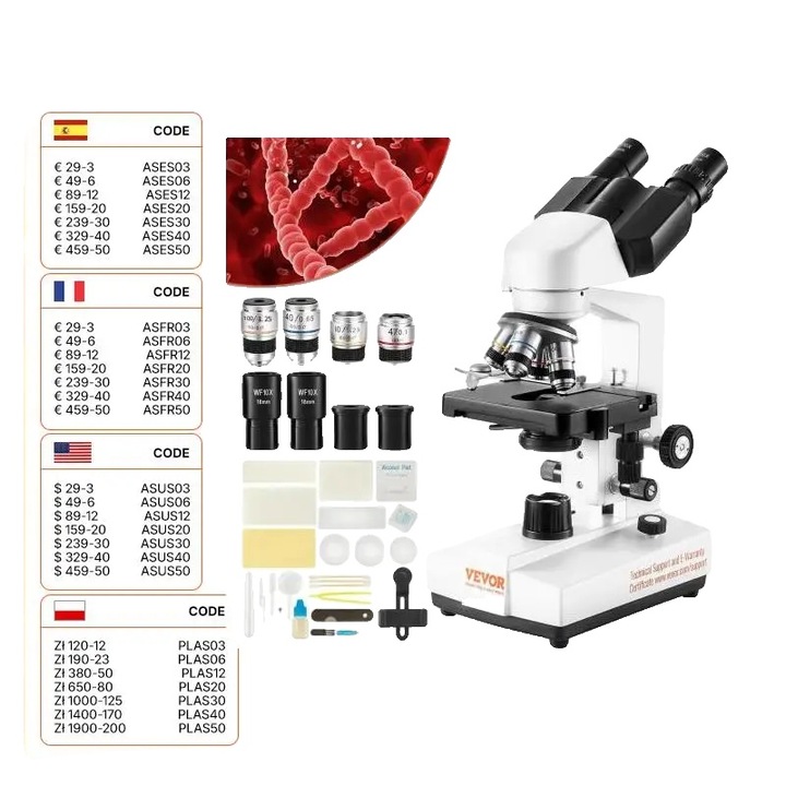 Binokuláris mikroszkóp, 40X-2500X, nagyfelbontású képalkotás, fehér