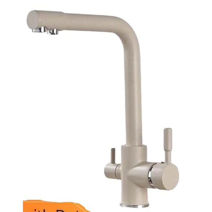 Szaniter csaptelep, kettős, meleg és hideg víz, bézs színű pöttyökkel, pultra szerelhető