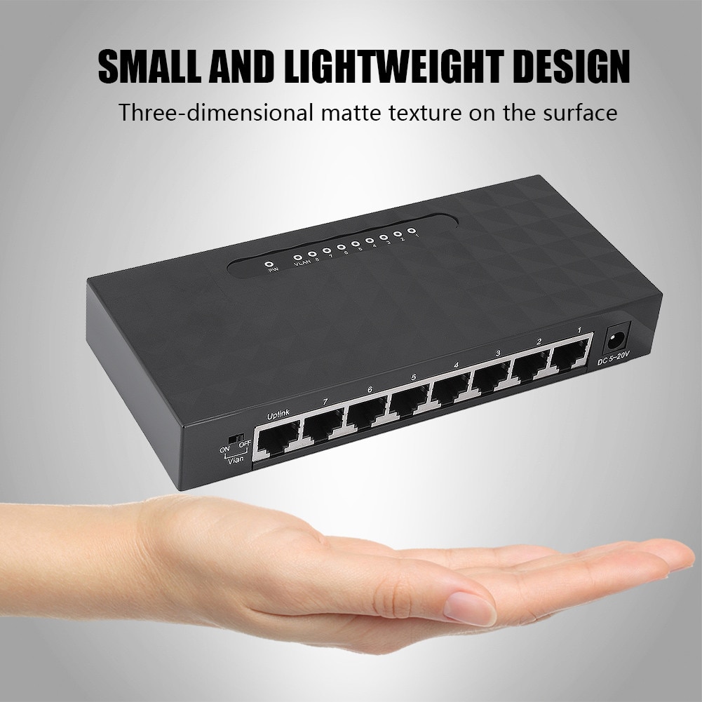 Switch Ethernet 8-Port 10/100/1000Mbps, plug and play, negru