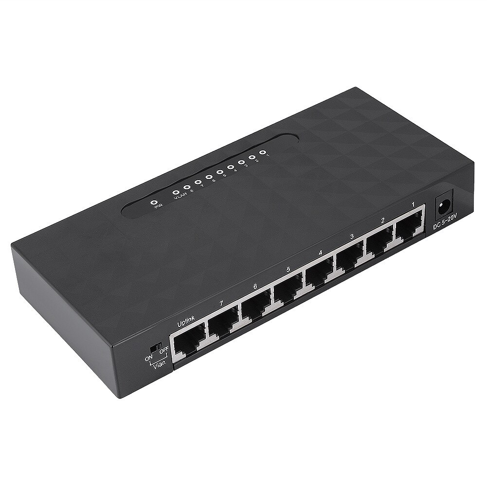 ニャース sat Switch Ethernet 8-Port 10/100/1000Mbps, plug and play, negru
