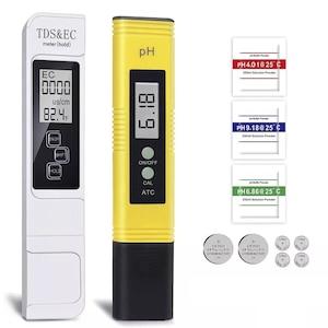 Set 2 testere de calitate a apei potabile 4 in 1, Verificare digitala de inalta precizie a pH si TDS, Puritate, Temperatura, Aciditate, Alcaline, culoare galben-alb
