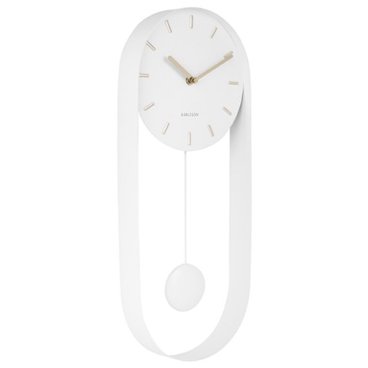 Ceas de perete cu pendul PENDULUM, 50 x 20 x 4,8 cm - alb
