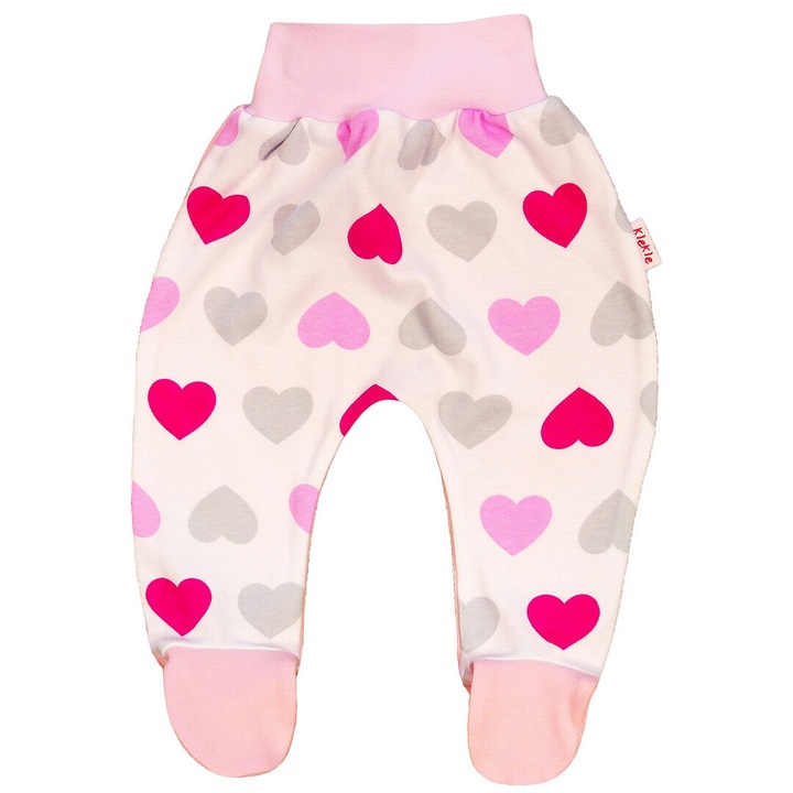 Pantaloni pentru bebelusi, KLEKLE, model Inimi Mari, bumbac 100%, roz