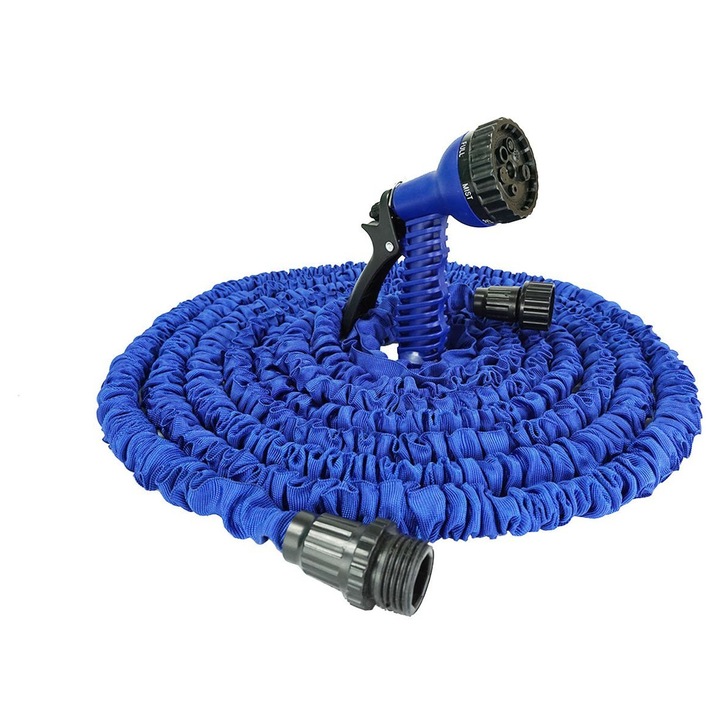 WAFFI Kihúzható kerti tömlő, 45 m, öntözőpisztollyal, kék