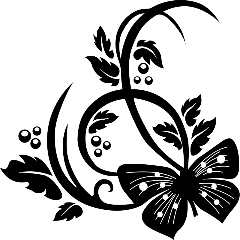 Sticker Decorativ - SMAER - BUTTERFLY FLOWER - 20cm x 20cm - Negru