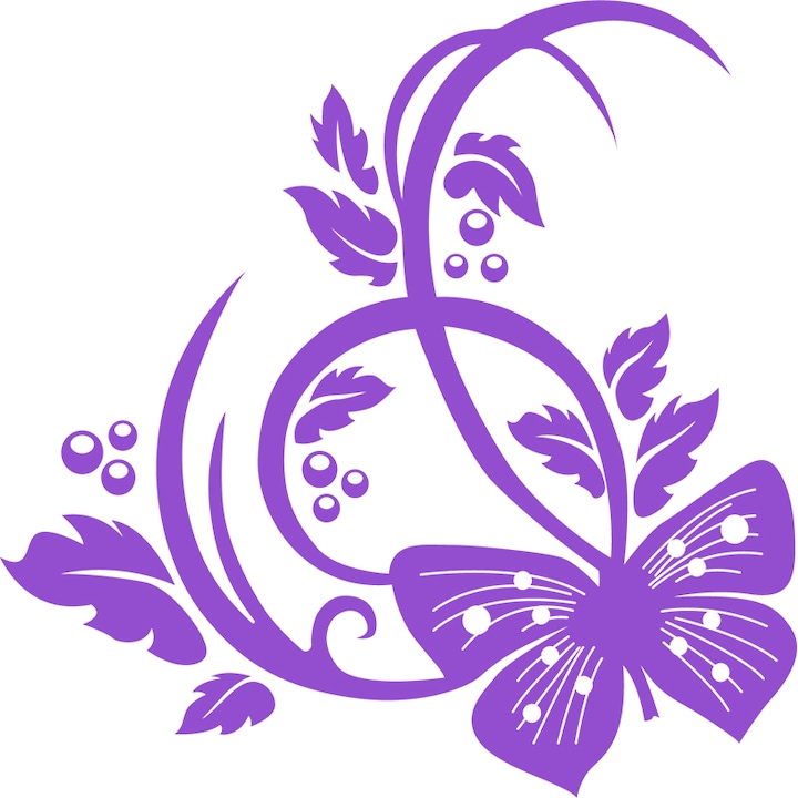 Sticker Decorativ - SMAER - BUTTERFLY FLOWER - 20cm x 20cm - Violet