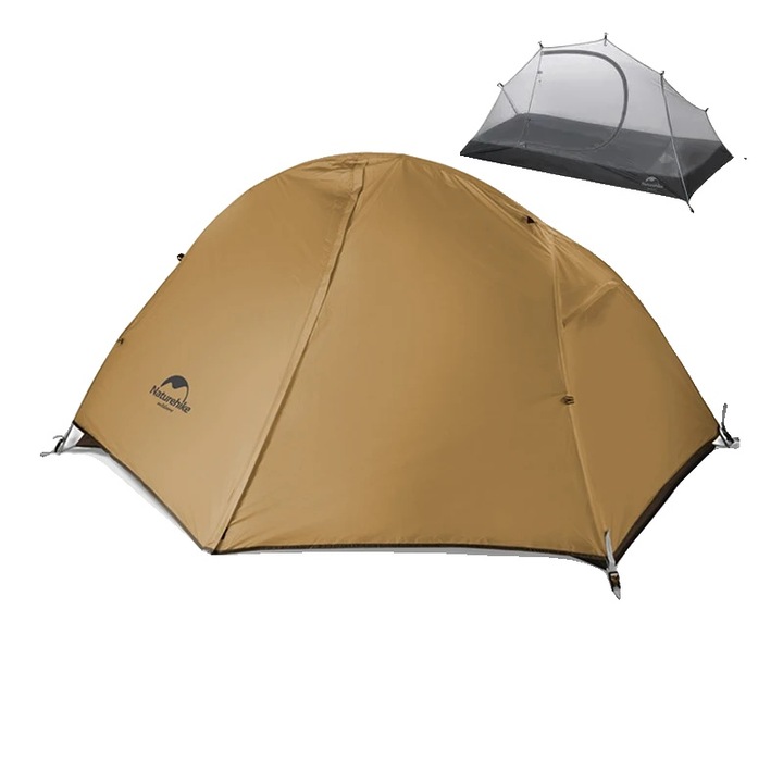 Kemping sátor 1P, 20D, vízálló 4000mm, 205x156x95cm, barna