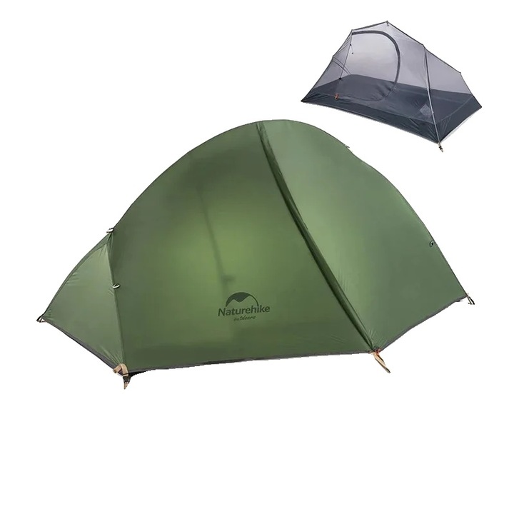 Kemping sátor, 1 személyes, 20D, 4000 mm-ig vízálló, 205x156x95cm, zöld