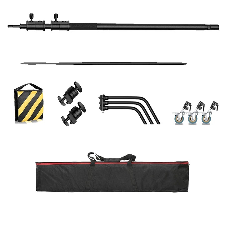 Stativ pentru lumina foto, 2.6M, inox, negru, 40kg, accesorii incluse