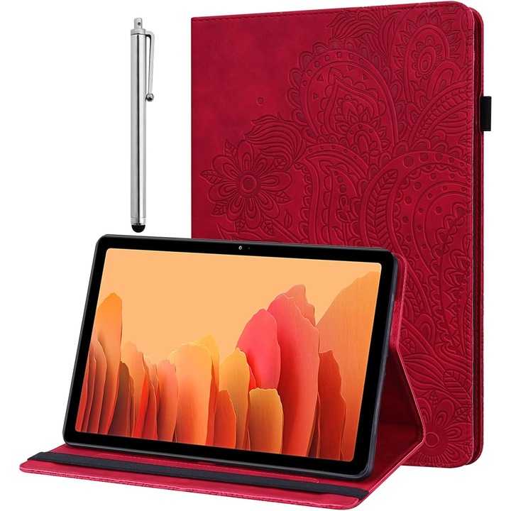 GLANDOTU tok, Huawei MatePad SE 10.4 (2022) készülékhez, PU bőr tok, állvánnyal, tollal és védőfóliával, ultravékony, piros